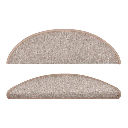 Two light brown half round stair treads with beige trim
