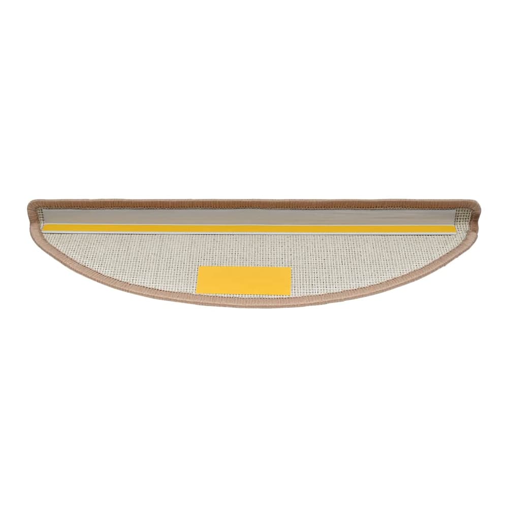 Underside of a light brown half round stair tread showing adhesive strips