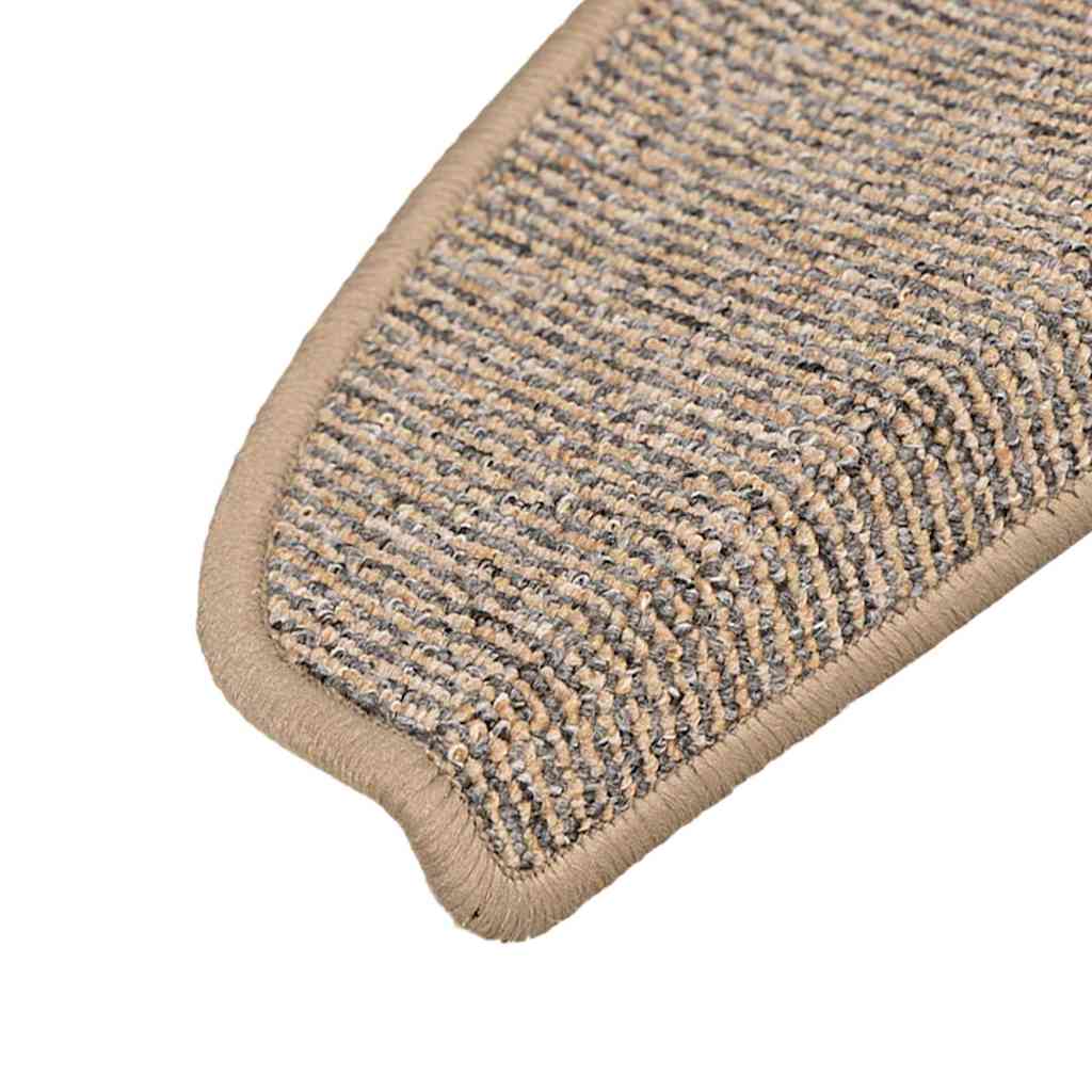 The stair treads showing a close-up of the woven material and the finished bound edge