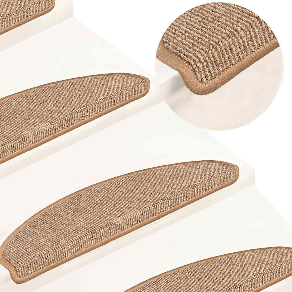 vidaXL Stair Mats 15 pcs Light Brown Half Round Large shown installed on a staircase