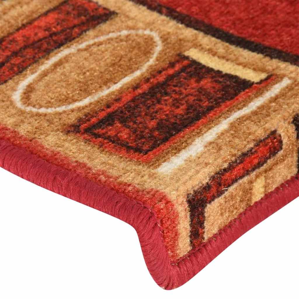 The stair treads showing a close-up of the textured fabric pattern
