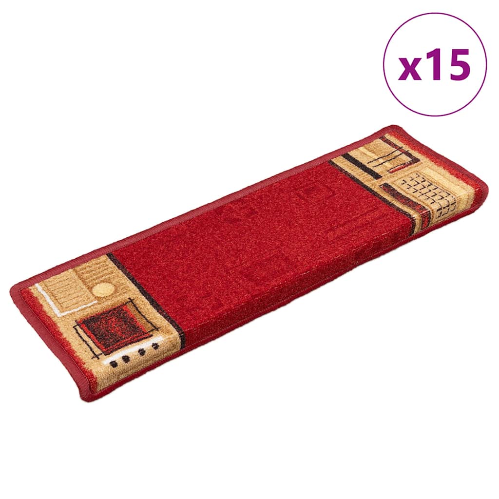 vidaXL Stair Mats Self-adhesive 15 pcs Red shown as a single piece with a quantity indicator