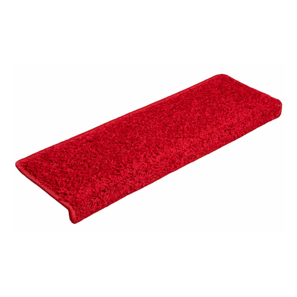 The stair treads presented as a single red rectangular carpet piece with a folded edge