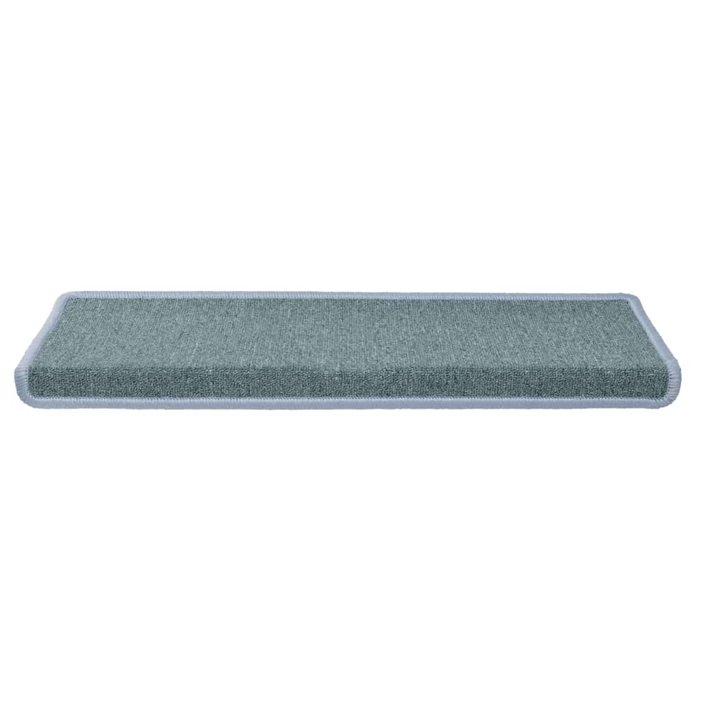 A single sea blue stair tread from the front