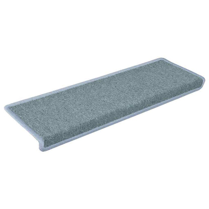 A single sea blue stair tread from the side