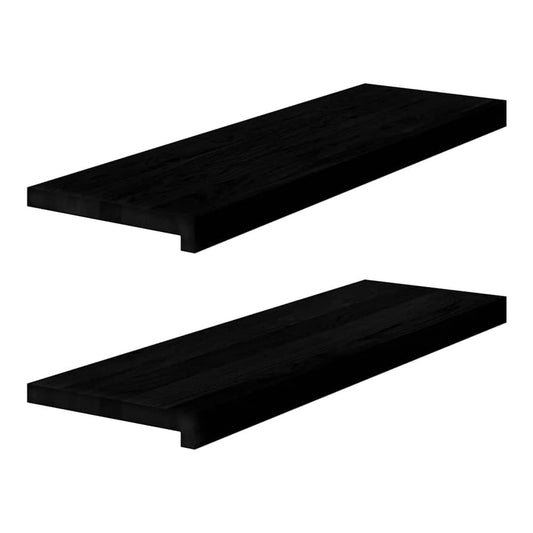 Two black solid wood oak stair treads shown from a slight angle