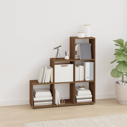 vidaXL Staircase Bookcase Brown Oak 107 cm Engineered Wood with books and decor in a bright room