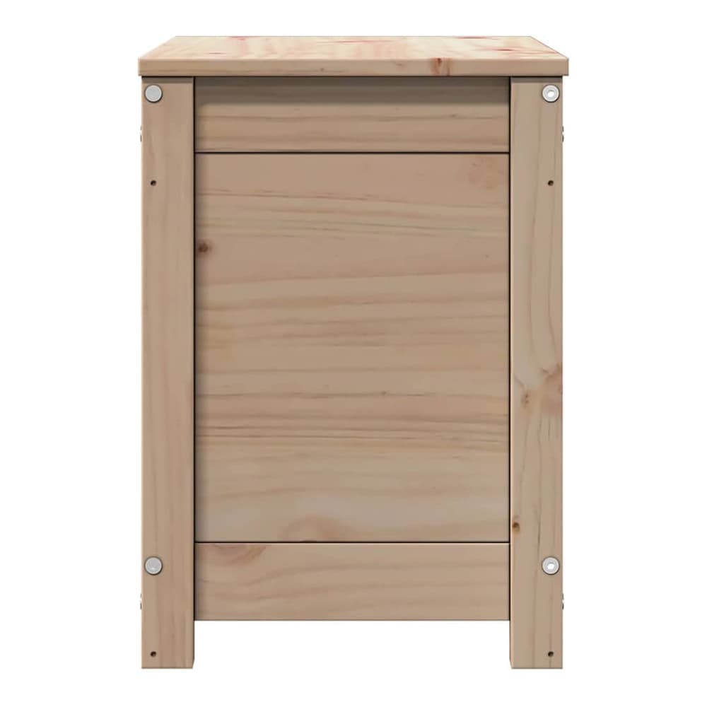 Side view of the solid wood pine storage box, showing its depth