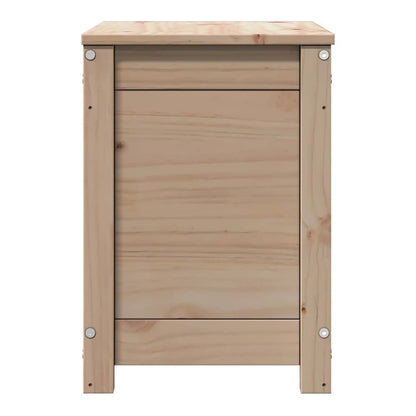 Side view of the solid wood pine storage box, showing its depth