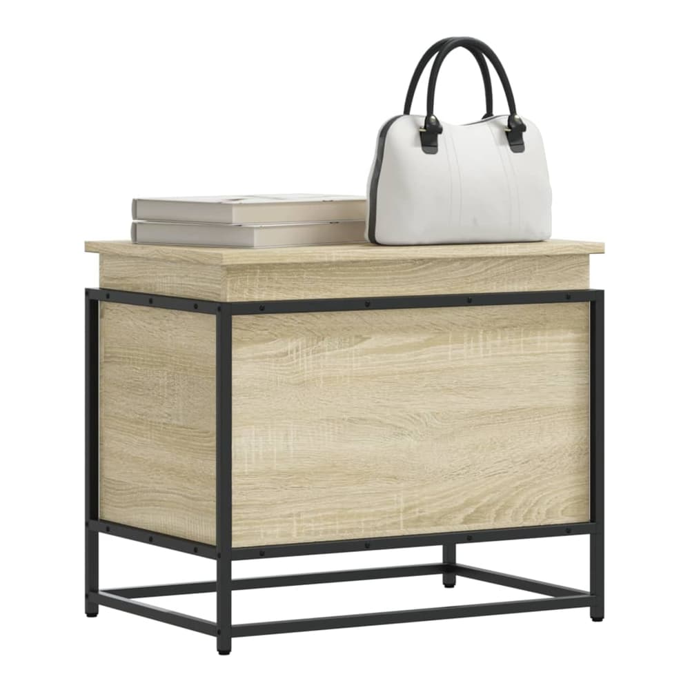 vidaXL Storage Box with Lid Sonoma Oak Engineered Wood with a white handbag and two books on top