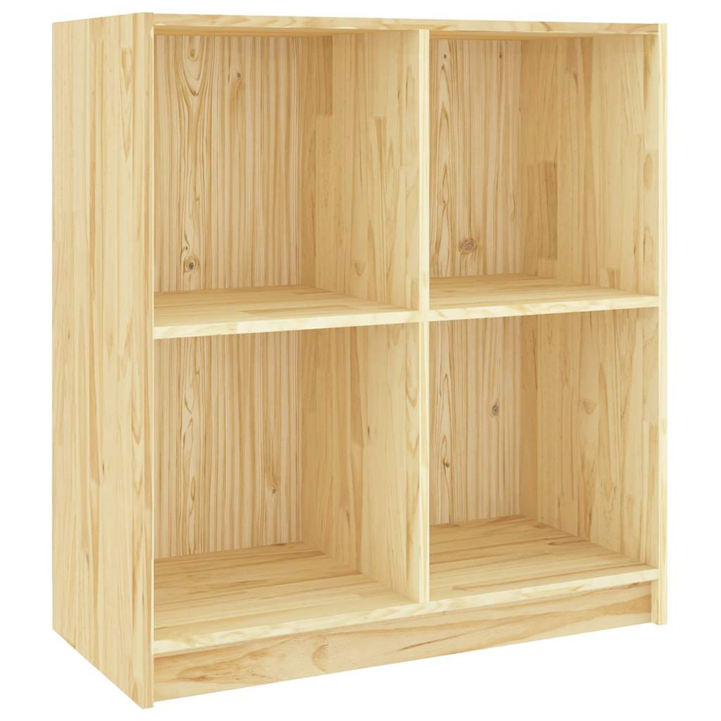 The pine sideboard shown empty with its four compartments and natural wood grain