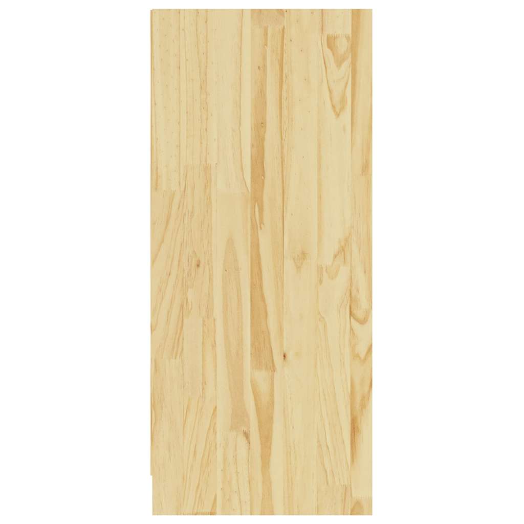 A close-up of the natural pine wood grain on the side of the cabinet