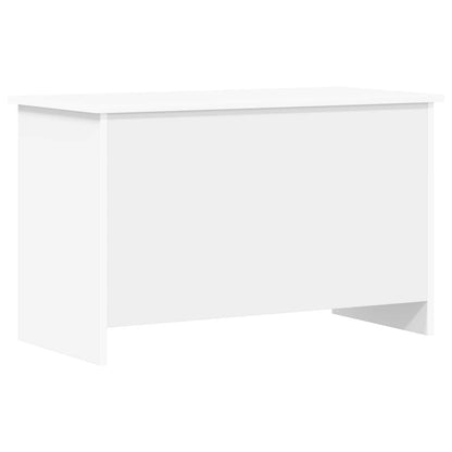 The white storage chest from the front with the lid closed