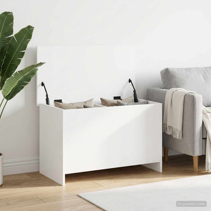 vidaXL Storage Chest White Engineered Wood with lid open showing storage space