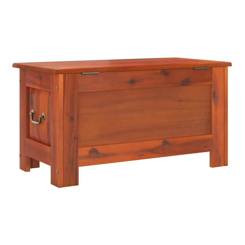 The storage chest with the lid slightly ajar, showing the inside