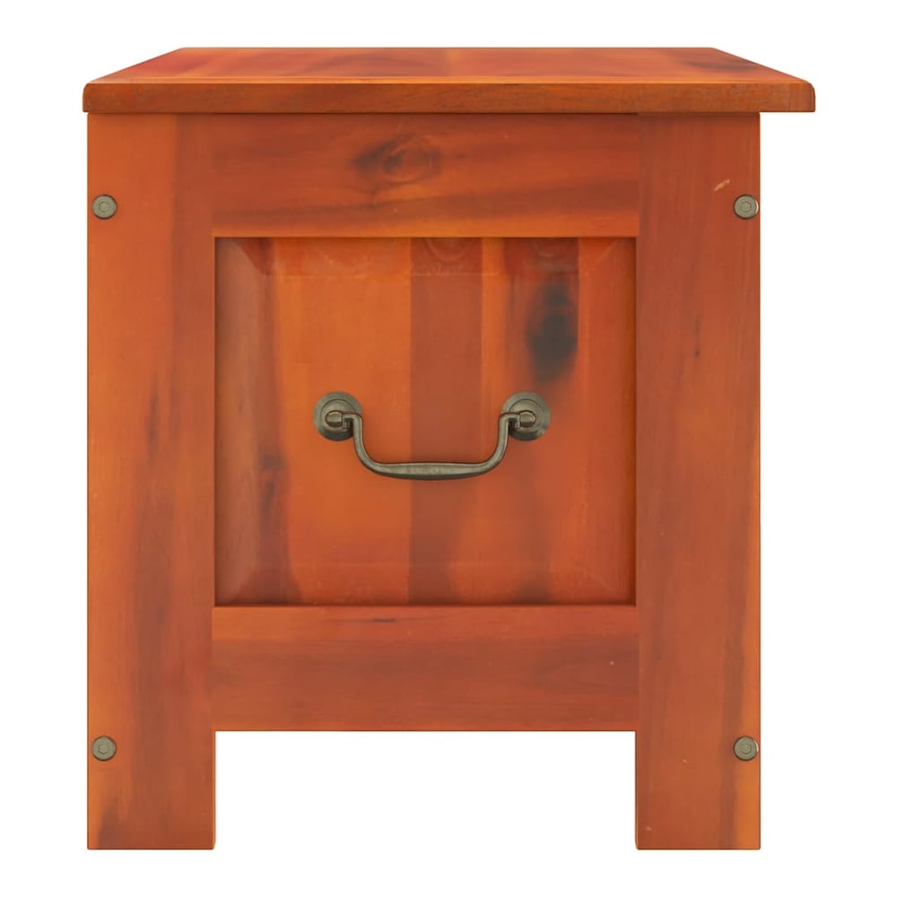 Close-up of the metal handle on the side of the storage chest