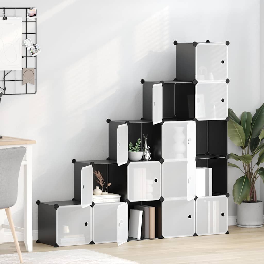 Storage Cube Organiser with 6 Cubes PP Depth 31.5 cm Black and transparent 156 cm 153.5 cm