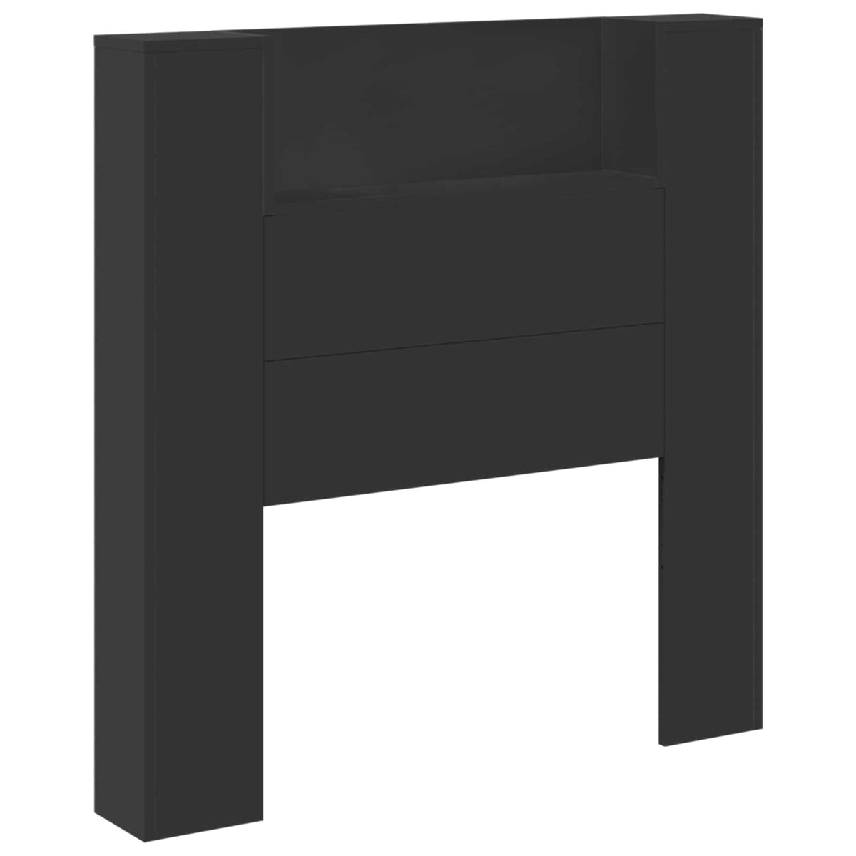 The black engineered wood storage headboard with LED lighting