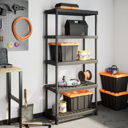vidaXL Storage Shelf 5-Tier Black PP in a workshop setting with tools and storage boxes