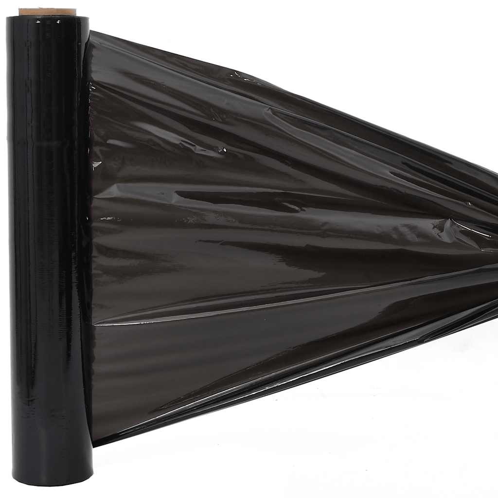a close up of the shiny black surface of stretch wrap film