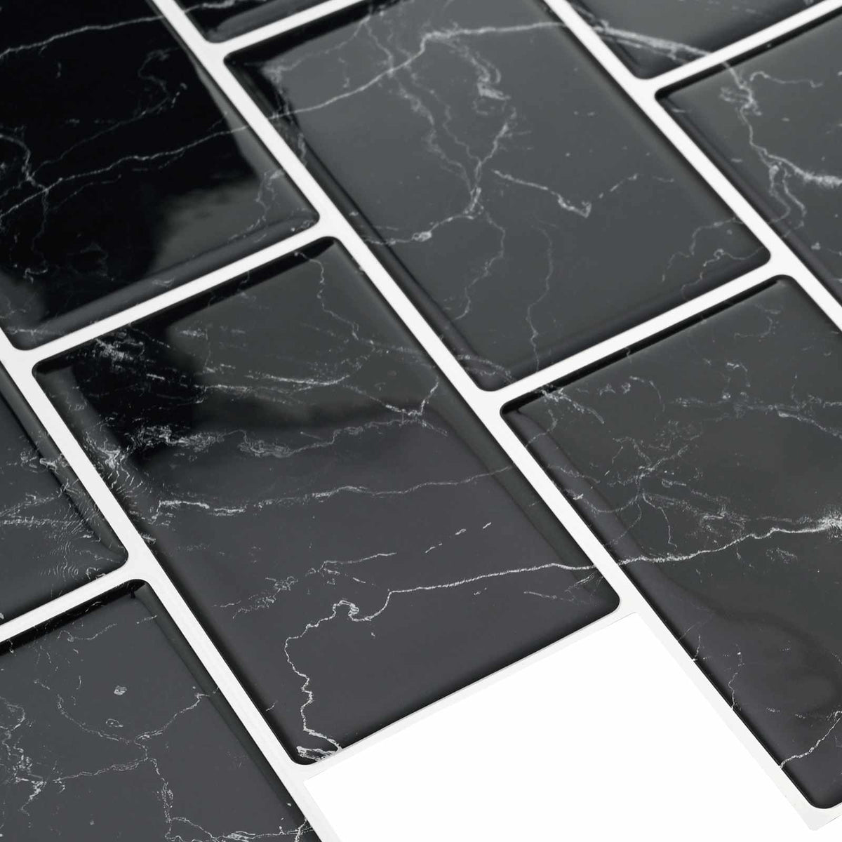 close up of the black marble effect on the decorative stickers