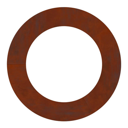 a circular rusty metal tree ring with a textured surface