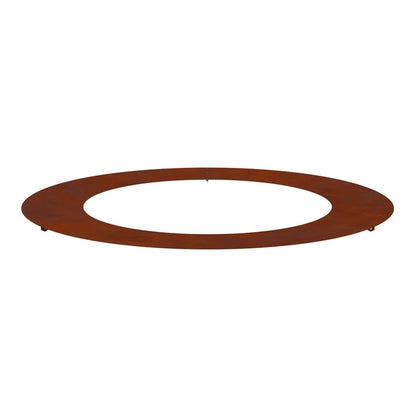 rusty metal flat tree ring with a weathered finish