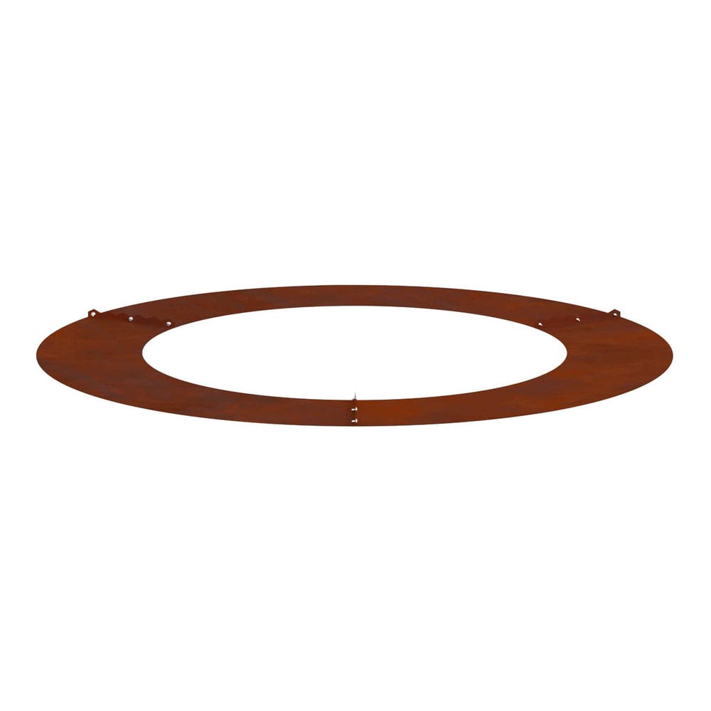 a rusty metal tree ring shown from a slightly elevated angle