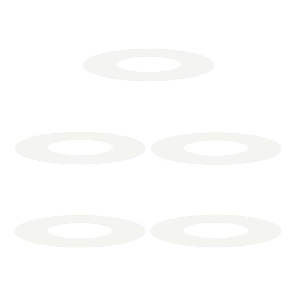 five white flat tree rings arranged in a group