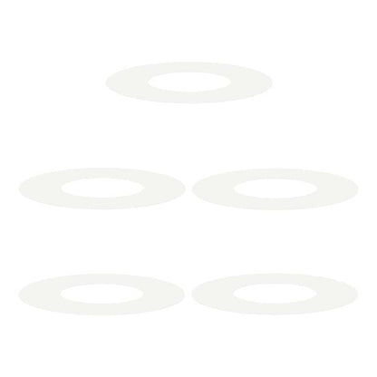 five white flat tree rings arranged in a group