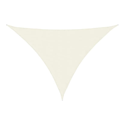 Cream triangular sunshade sail laid flat on a white background