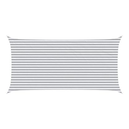 Rectangular sun shade sail with horizontal light grey and white stripes