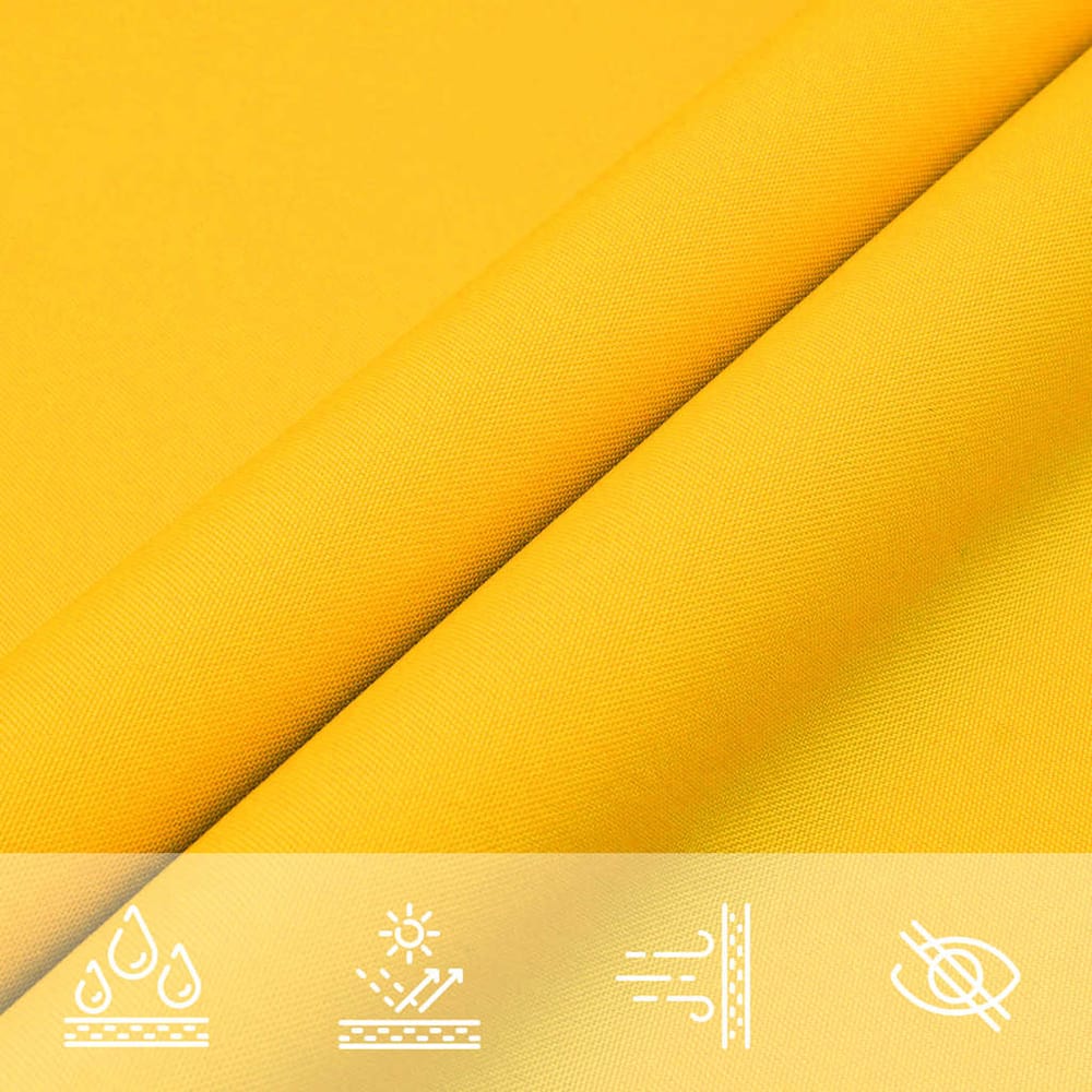 Close-up of the yellow fabric texture of the sunshade sail with icons