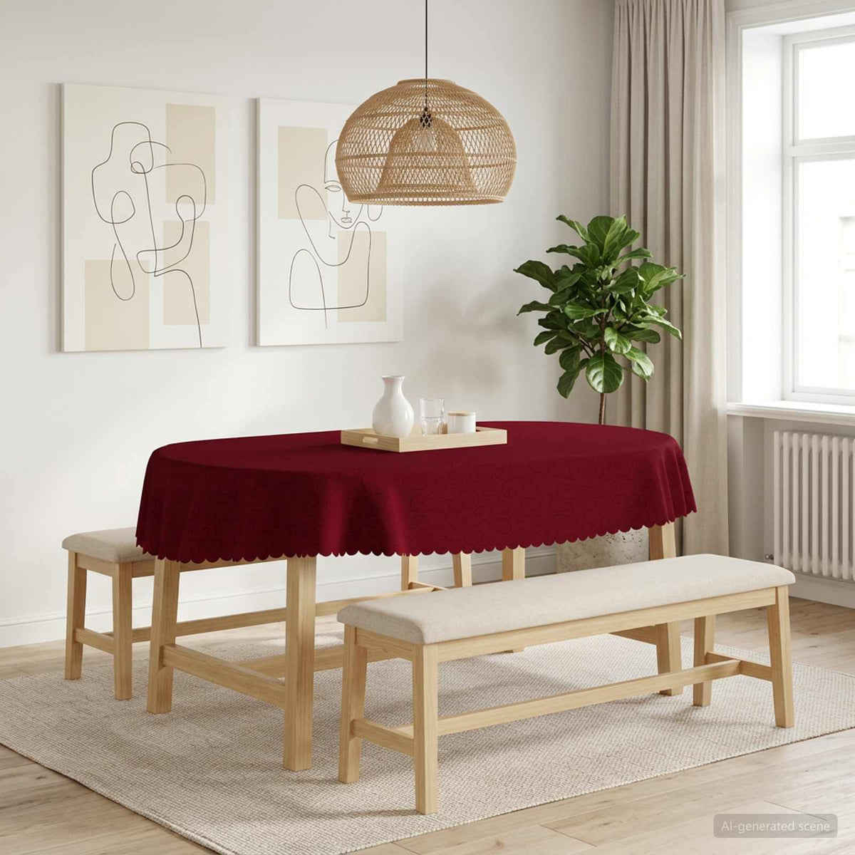Table Cloth 5 pcs Oval Wine Red