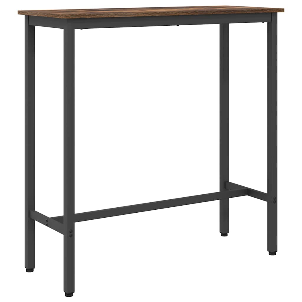 Smoked oak effect engineered wood tabletop with a black metal frame