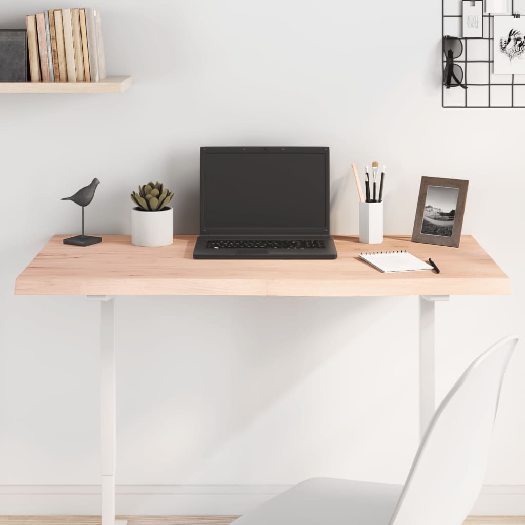 vidaXL Table Top Untreated Solid Wood Oak used as a desk with a laptop and accessories in a home office