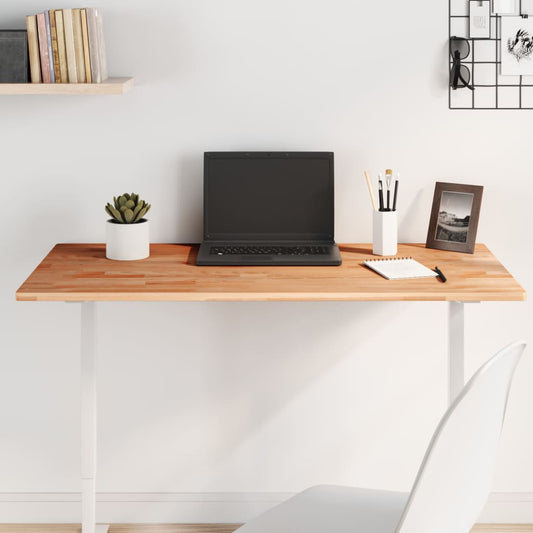 vidaXL Table Top Rectangular Solid Wood Beech set up as a desk with a laptop and office accessories