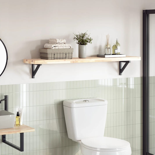 vidaXL Table Top Rectangular Solid Wood Acacia shown as a shelf in a bathroom setting