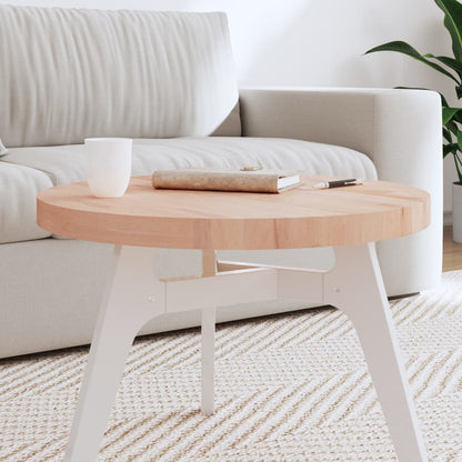 vidaXL Table Top Round Solid Wood Beech on a white table base with a white mug and a book