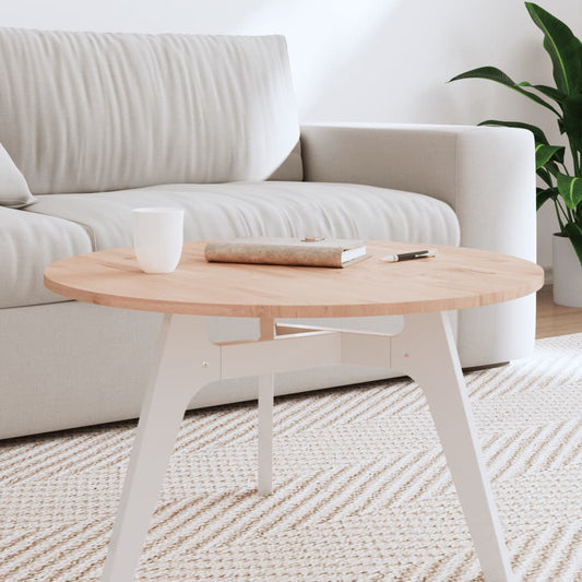 vidaXL Table Top Round Solid Wood Beech placed on a white base in a bright living room setting