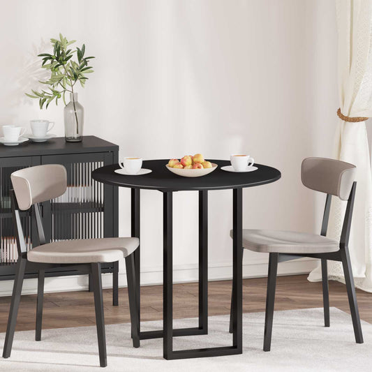 vidaXL Table Top Round Engineered Wood Black shown as part of a dining set with two chairs and a cabinet