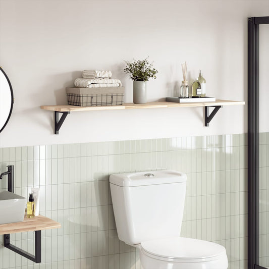 vidaXL Table Top Rectangular Solid Wood Acacia shown as a shelf in a bathroom setting