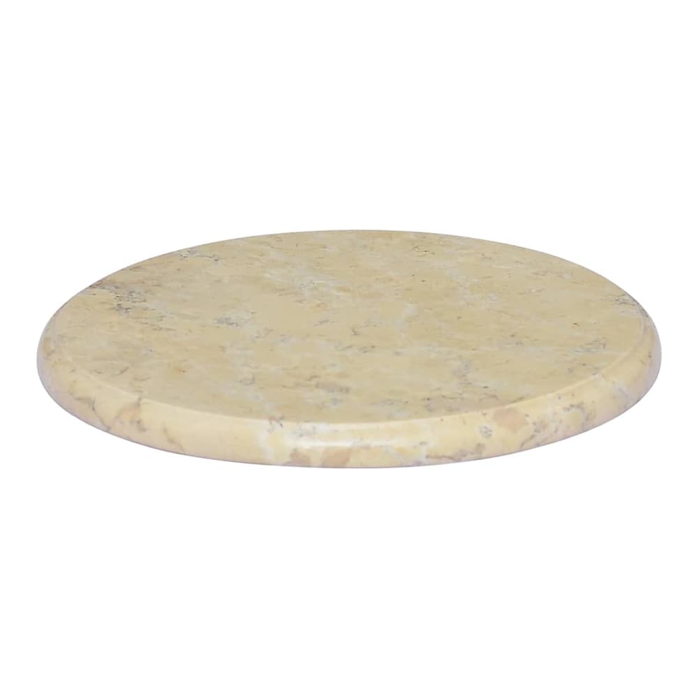 Close-up of the cream marble table top with a natural stone pattern