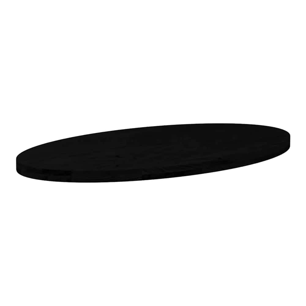 Dark brown oval solid wood oak table top shown from the side