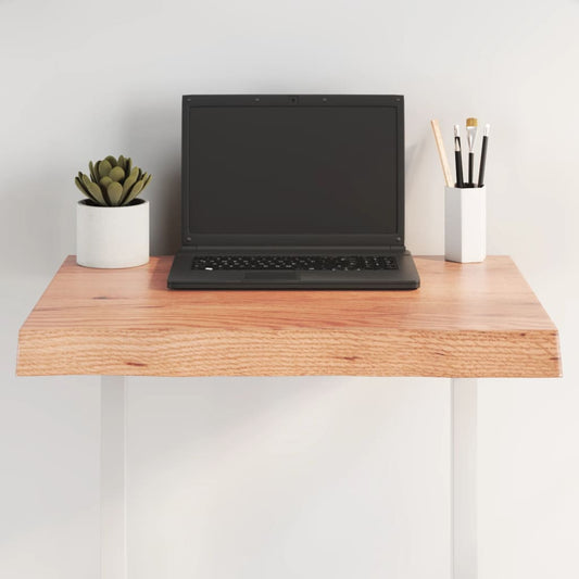vidaXL Table Top Light Brown Live Edge as a desk surface with a laptop and plant