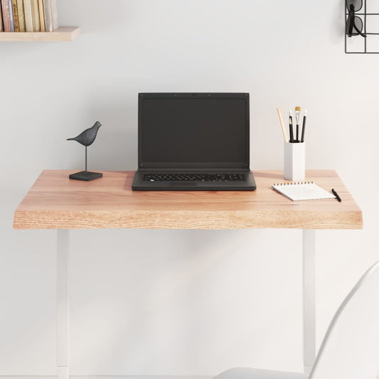 vidaXL Table Top Light Brown Live Edge set up as a desk with a laptop and accessories