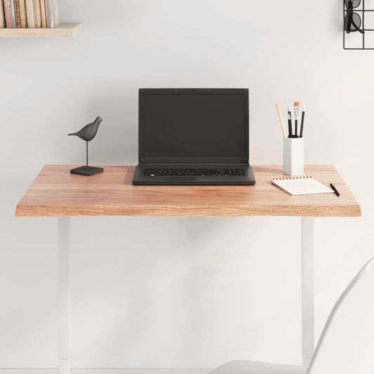 vidaXL Table Top Light Brown Solid Wood Oak Live Edge on a desk with a laptop