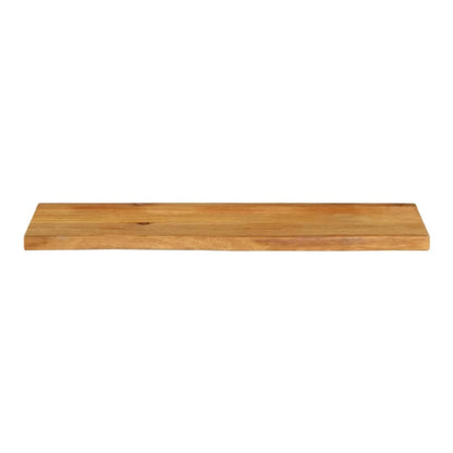 The solid wood table top viewed from the front