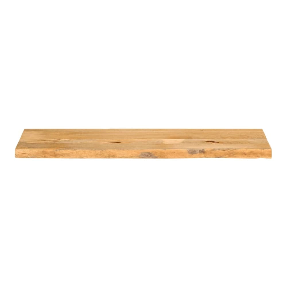 The solid wood mango table top with live edge, shown from the front