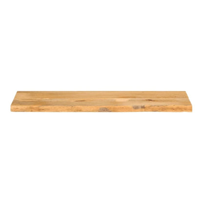 The solid wood mango table top with live edge, shown from the front